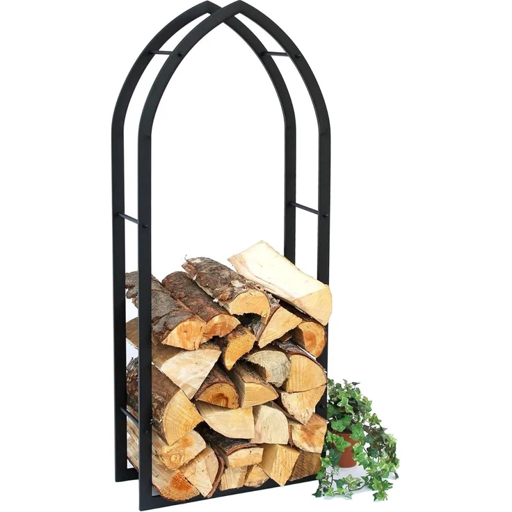 Kaminholzregal Innen Schwarz Metall Kaminholzständer MOS 123 cm Holzkorb Kaminholzhalter Feuerholzregal Holzregal – Bild 1