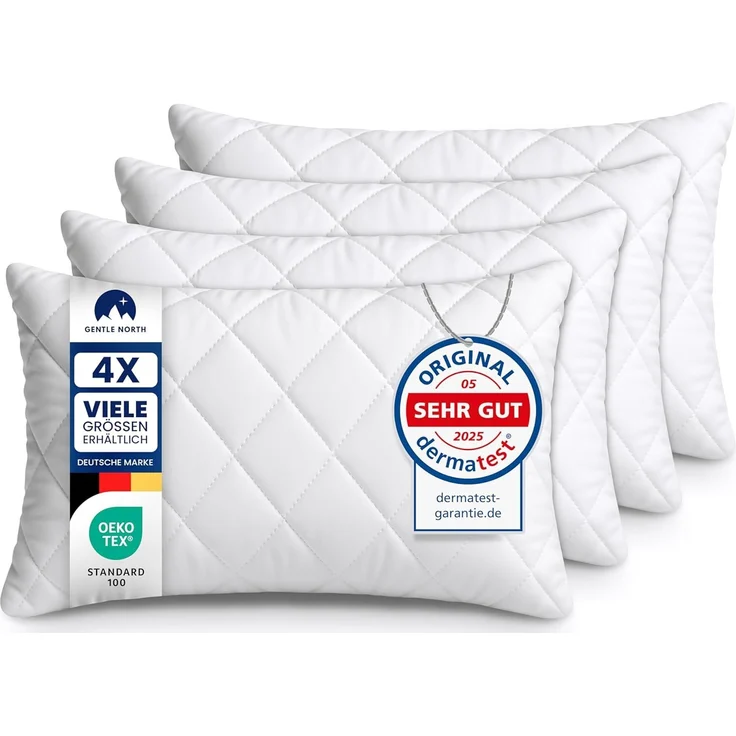 Gentle North Kopfkissen (40x60 cm groß) - 4er Set Kissen für Bett und als Dekokissen - Mit Reißverschluss für Füllung - Sofakissen - Zierkissen für Couch und Sofa - Ökotex - Waschbar bis 60° - Weiß