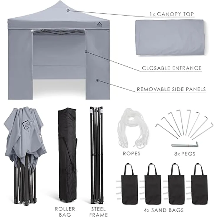 All Seasons Gazebos 3x3 m vollständig wasserdichtes Faltpavillon mit 4 Seitenteilen - Metallisch Grau – Bild 7
