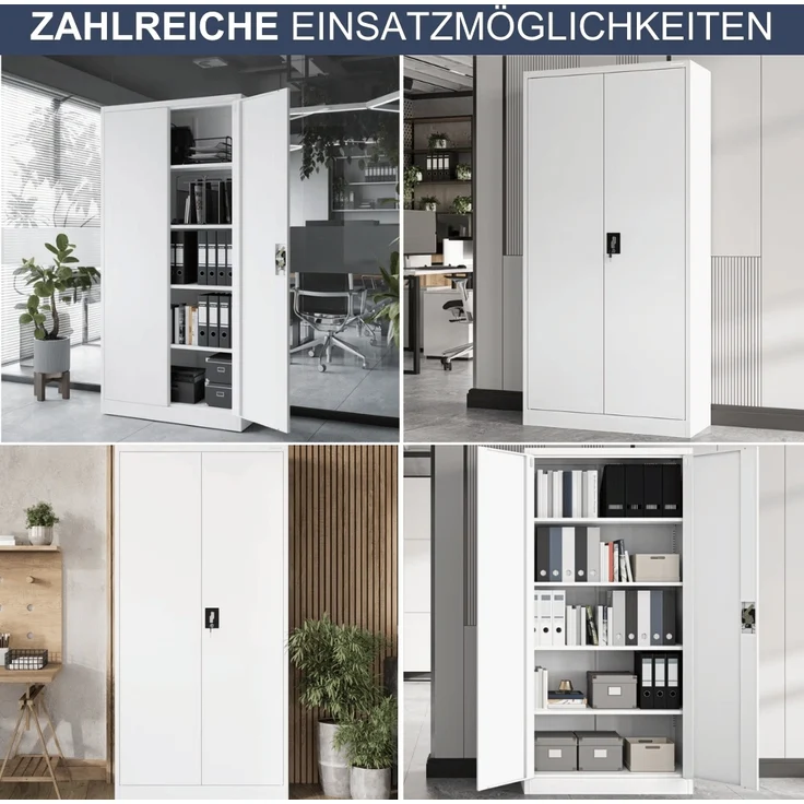 Aktenschrank abschließbar KADO - 5 Ebenen verstellbar, Flügeltüren | Metallschrank Werkstatt Mehrzweckschrank Büroschrank aus Stahl Werkzeugschrank, 195x90x40cm Weiß – Bild 6