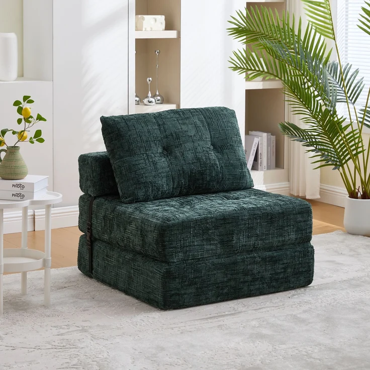 Klappsofa Bett mit Kopf- & Lendenkissen, multifunktionales Schlafsofa, 2-in-1 Faltsofa mit hochdichtem Schaumstoff,Smaragd – Bild 3