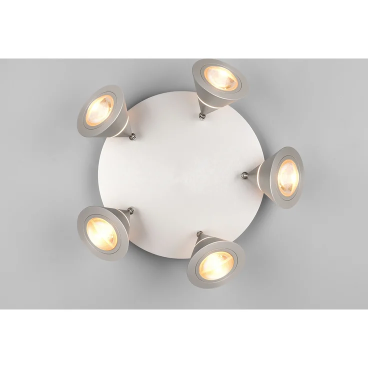 Moderner LED Deckenstrahler ROMEO mit 5 schwenkbaren Spots Silber Ø 30cm – Bild 4