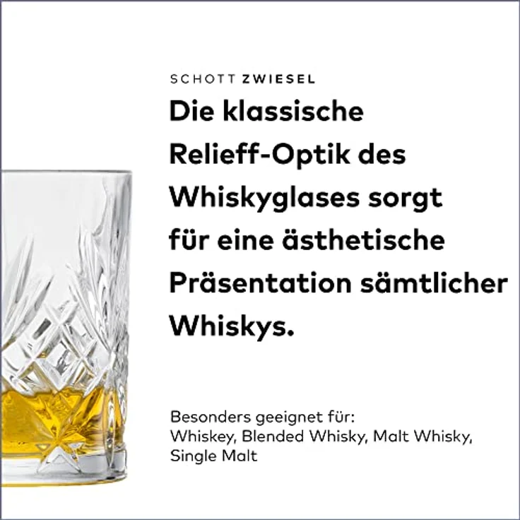 SCHOTT ZWIESEL Whiskyglas Show (4er-Set), anmutige Tumbler für Whisky mit Relieff, spülmaschinenfeste Kristallgläser (Art.-Nr. 121877), Kristall – Bild 3
