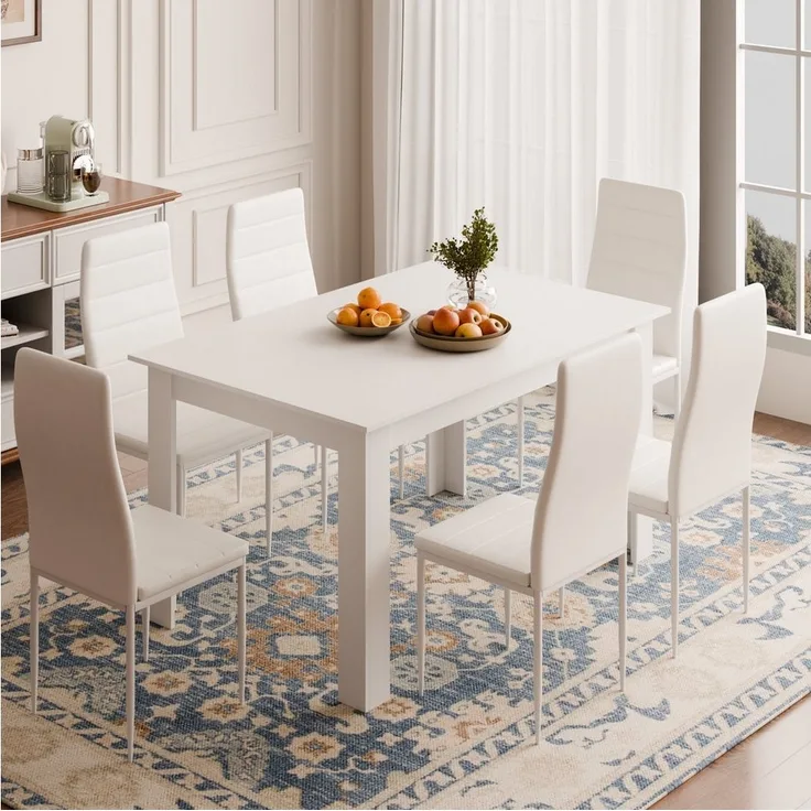 Mondeer Essgruppe Esszimmergruppe (Set, 7-tlg), mit 6 weiß Stühlen