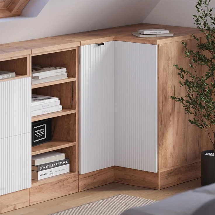Dachschrägenschrank Eckschrank Rion Weiß Riffel 75.6 x 81.6 cm mit 1 Tür, Schrankkorpus 60 cm Tiefe Vicco – Bild 6