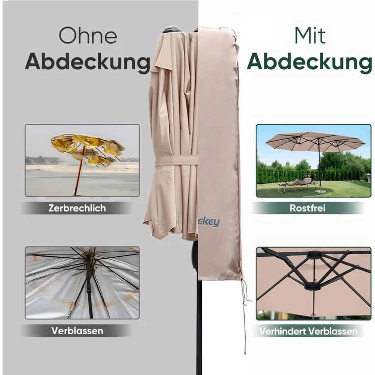 Sekey Schutzhülle für DoppelSonnenschirm, Abdeckhauben für Sonnenschirm,100% Polyester, Taupe - 270x460 CM – Bild 4
