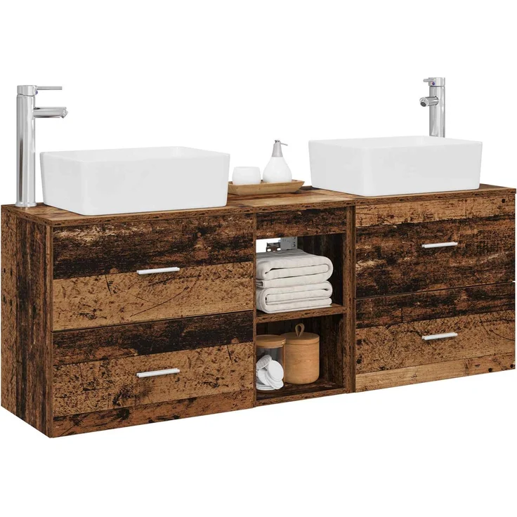 vidaXL Badezimmerschrank-Set 3 stk. Altholz 136 x 35 x 80 cm 3405857 – Bild 3