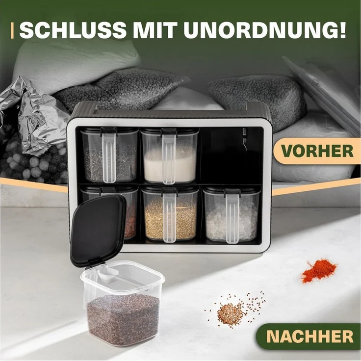 Viwares Gewürzbehälter platzsparendes Gewürzregal mit Aromaschutz, 550ml, (Set, 6-tlg, 6er), Mit Wandhalterung und Löffeln – Bild 4
