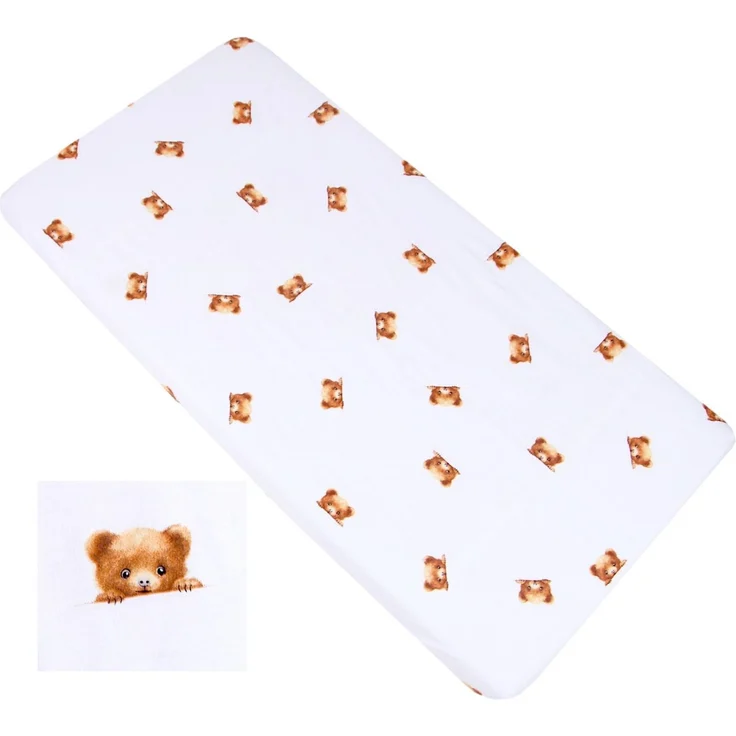 BabyLux Spannbettlaken SPANNBETTLAKEN 70x140 Spannbetttuch Baumwolle Kinder Baby Babybett, 165. Wieß + Bär70x140 cm – Bild 2