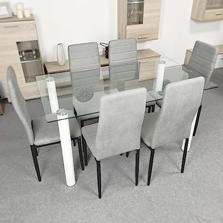 Homey Set mit 6 gepolsterten Stühlen für Wohnzimmer, Esszimmer, Finish in Marengo, Schwarze Beine, Modell Yrsa, Aluminium, 40 cm (B) x 42 cm (T) x 96 cm (H) – Bild 2
