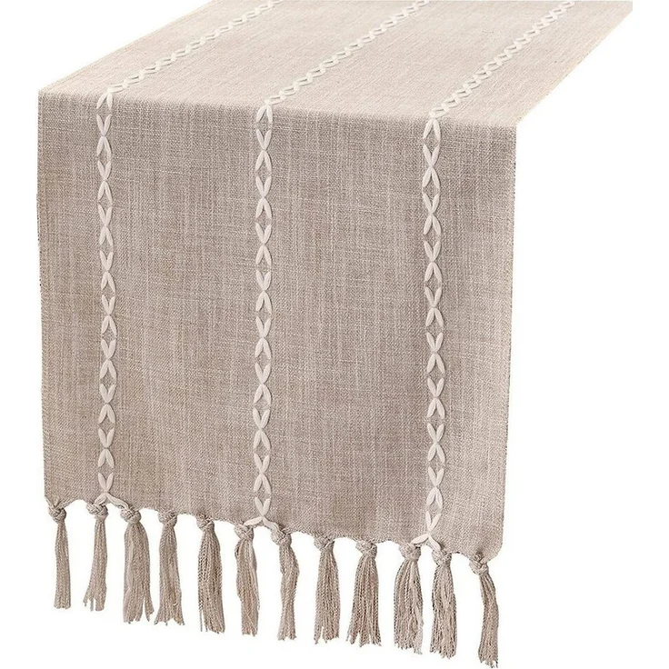 Blusmart Tischläufer Klassische Tischfahne im nordischen Stil (Tischdecke mit Quasten im Boho-Landhausstil 1-tlg, Handgefertigte Quasten, waschbar), Geeignet als Tischdekoration – Bild 1