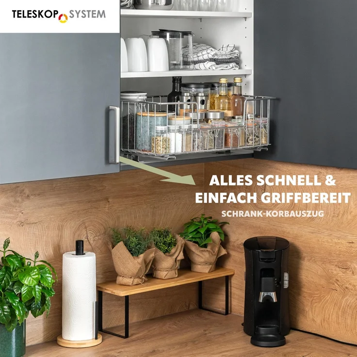 Korbauszug für Küchenoberschränke 50 cm Breite, chrom – Bild 2