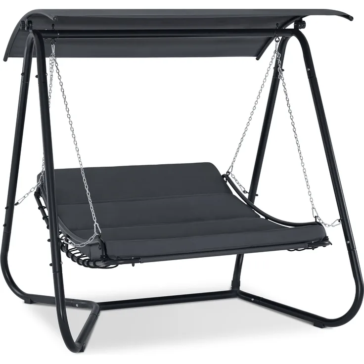 M MCombo Hollywoodschaukel mit Liegefunktion, Schaukelliege Outdoor, Gartenliege Wetterfest, Gartenschaukel mit Sonnendach & Extradickem Sitzkissen, Sonnenliege 167x155x173 cm, 8012 (grau)