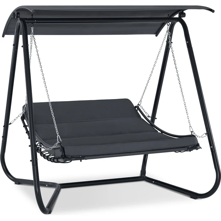 M MCombo Hollywoodschaukel mit Liegefunktion, Schaukelliege Outdoor, Gartenliege Wetterfest, Gartenschaukel mit Sonnendach & Extradickem Sitzkissen, Sonnenliege 167x155x173 cm, 8012 (grau) – Bild 1