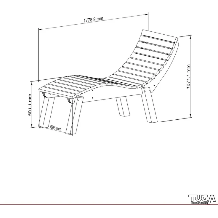 Gartenliege Relaxliege "Liege-Franzi" (Lärche) Breite 70cm Einstiegshöhe 60cm mit Füßen – Bild 7