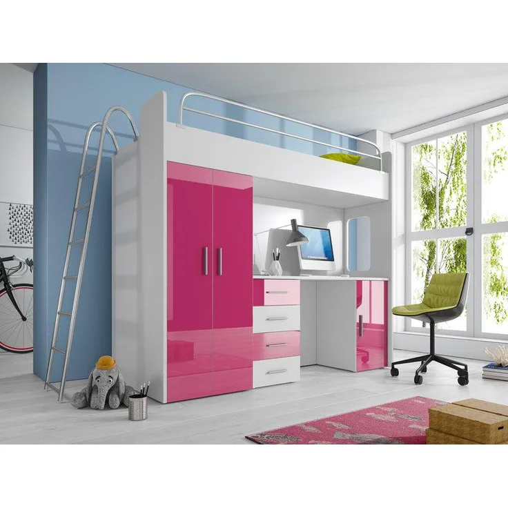 DOPPELSTOCKBETT ROSA STOCKBETT KINDERZIMMER BETT ETAGENBETT MIT SCHREIBTISCH