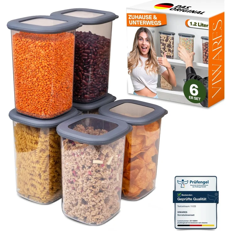 Viwares Vorratsdosen mit Deckel Luftdicht, 6er Vorratsbehälter Set BPA-Frei, Vorratsdose zur Müsli Mehl Aufbewahrung Küche, Praktische Organizer Küche, Frischhaltedosen für Lebensmittelaufbewahrung