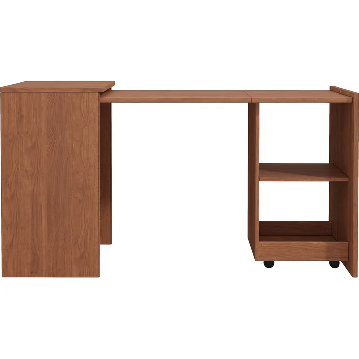 Flieks Klapptisch 126 x 55 x 75 cm, 2-in-1 Schreibtisch und Schrank mit 4 Fächern und Rollen, Nussbaumoptik – Bild 9