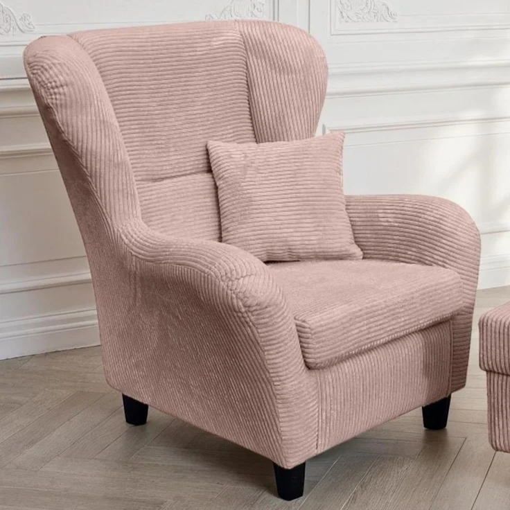 Ohrensessel mit Hocker Landhausstil Polster-TV-Lesesessel Cordstoff Rosa – Bild 3