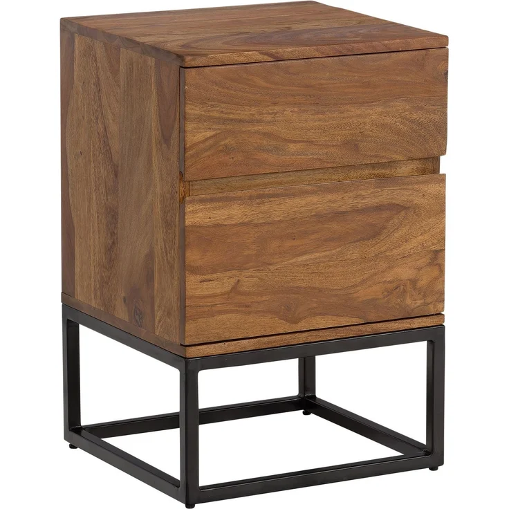 FineBuy Nachttisch Sheesham Massivholz mit Metallgestell und 2 Schubladen – Nachtkonsole im Industrial Design für Schlafzimmer – Nachtkästchen für Boxspringbett 40x38x60 cm – Bild 6