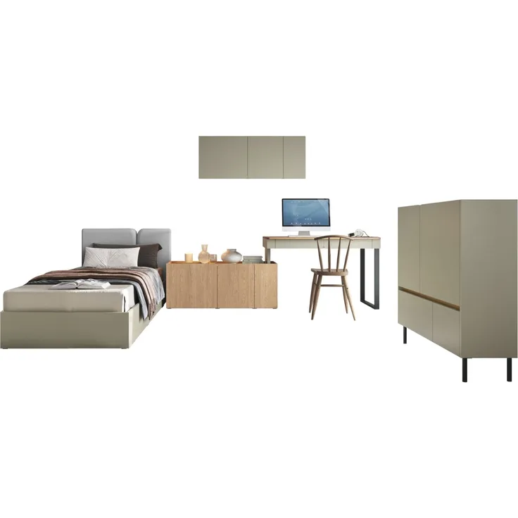 Jugendzimmer-Set Luca II (Farbe: Eucalyptus / Eiche Baltic Dune + Portland Ash, Größe: 90 x 200)