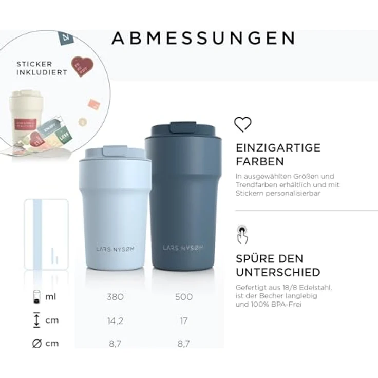 LARS NYSØM Thermo Kaffeebecher to go 380ml | Travel Mug 0,38 Liter mit Isolierung | Auslaufsicherer Edelstahl Thermobecher für Kaffee und Tee unterwegs | Teebecher (Taupe Brown, 380ml) – Bild 4