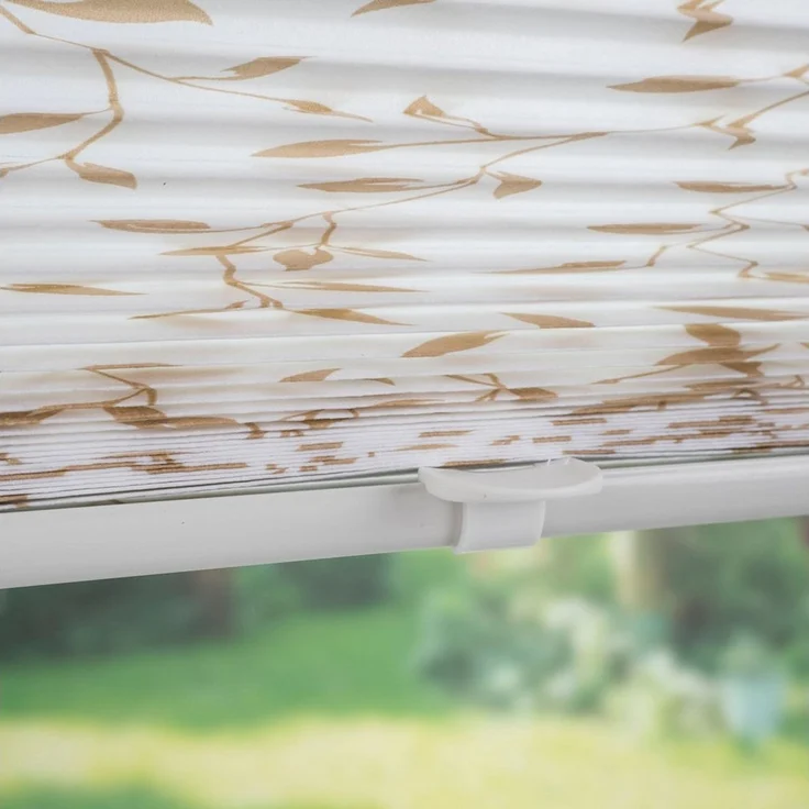 Liedeco Plissee Klemmfix-Plissee verspannt, Druck Blätter, blickdicht, ohne Bohren, verspannt, Klemmfix, Bedrucktes Plissee mit Blattmotiv – Bild 4