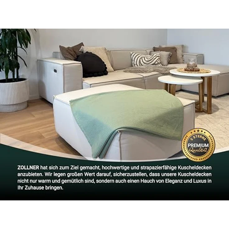 Zollner Kuscheldecke, 150x200 cm, salbeigrün, 100% Baumwolle, Oeko-Tex® Standard 100, hautfreundlich und pflegeleicht – Bild 6