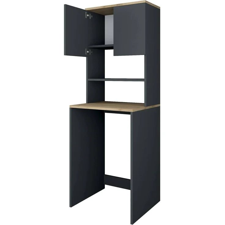 Dmora 2-türiger MehrzweckschrankFiamma, Multifunktionale Möbel, Schuhschrank, Besenschrank, 65x60h184 cm, Walnuss und Anthrazit – Bild 1