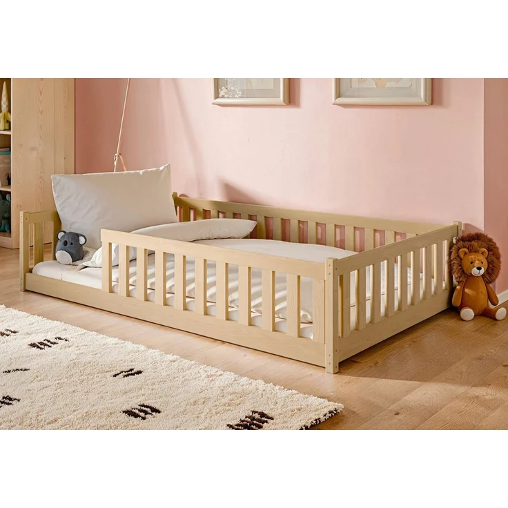 Kids Collective Kinderbett Bodenbett 120x200 cm mit Rausfallschutz & Lattenrost Montessori Bett Bed Gitterbett Kinder Jugendbett Einzelbett | Natur – Bild 2