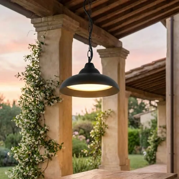Licht-Erlebnisse LED Hängelampe außen, Aluminium, 25 cm, max. 73 cm höhenverstellbar, IP54, schwarz, 3000 K warmweiß, 640 lm, modern, Pendelleuchte für Veranda und Outdoor