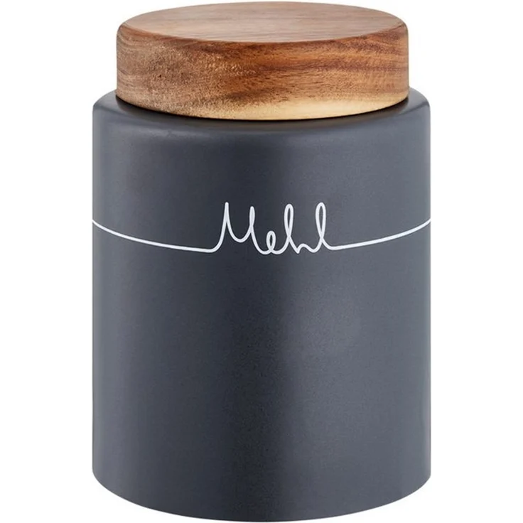 KHG Vorratsdose Mehl aus Steinzeug mit luftdichtem Akazienholz‑Deckel grau, Steingut, Luftdichte Aufbewahrungsdose für Mehl – schützt vor Feuchtigkeit – Bild 4