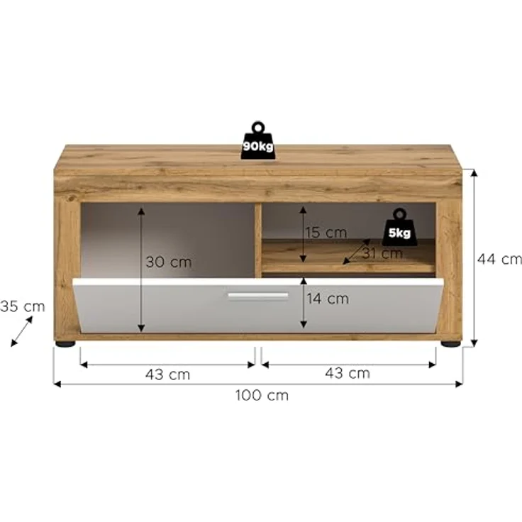 xonox. home Garderobe Jam X8BK6631 Sitzbank Bank in Wotan Eiche Nb, weiß, ca. 100 x 44 x 35 cm – Bild 4