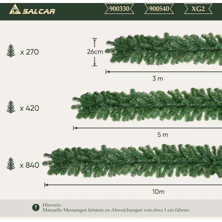 SALCAR Weihnachtsgirlande 3m – Künstliche Tannengirlande für Innen & Außen – Bild 6