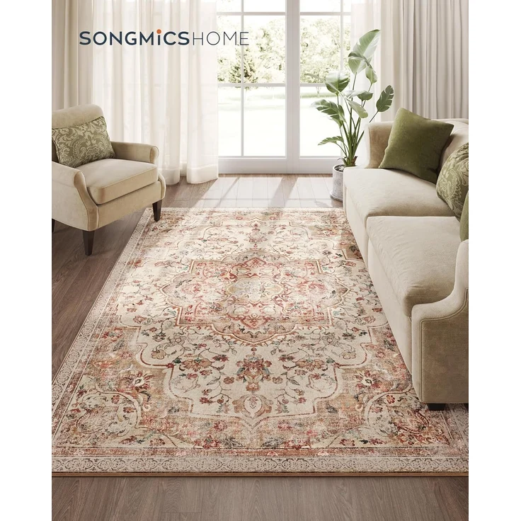 SONGMICS HOME Vintage Teppich, 160x230 cm, Wohnzimmerteppich, Schlafzimmerteppich, Waschbarerteppich, Rutschfester Teppich, für Küche, Flur, Esszimmer, cappuccinobeige TAR033L01 – Bild 2