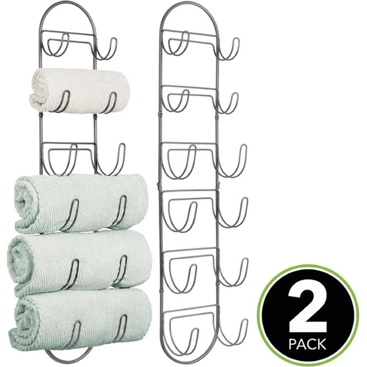 mDesign Handtuchhalter Handtuchablage Badzubehör 2er Set Metall Dunkelgrau – Bild 4