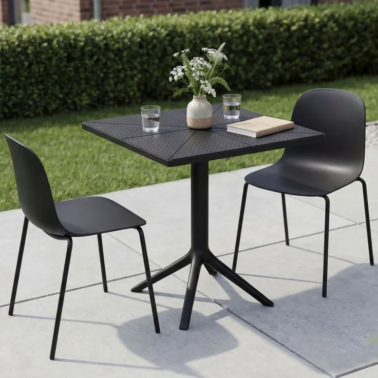 Gartenmöbel-Set IDA mit 2 Stühlen - 166x60x85cm, Kunststoff, Schwarz | Balkonset Gartenset Tisch mit Stühlen Bistroset Outdoor – Bild 3