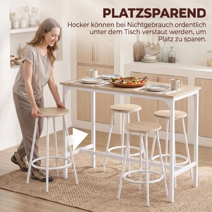 5-teiliges Bartisch-Set für 4 Personen, Industrieller Stehtisch mit Hockern für Küche & Esszimmer, Eiche--Eiche--110x50x89.5cm--YOUDENOVA – Bild 5