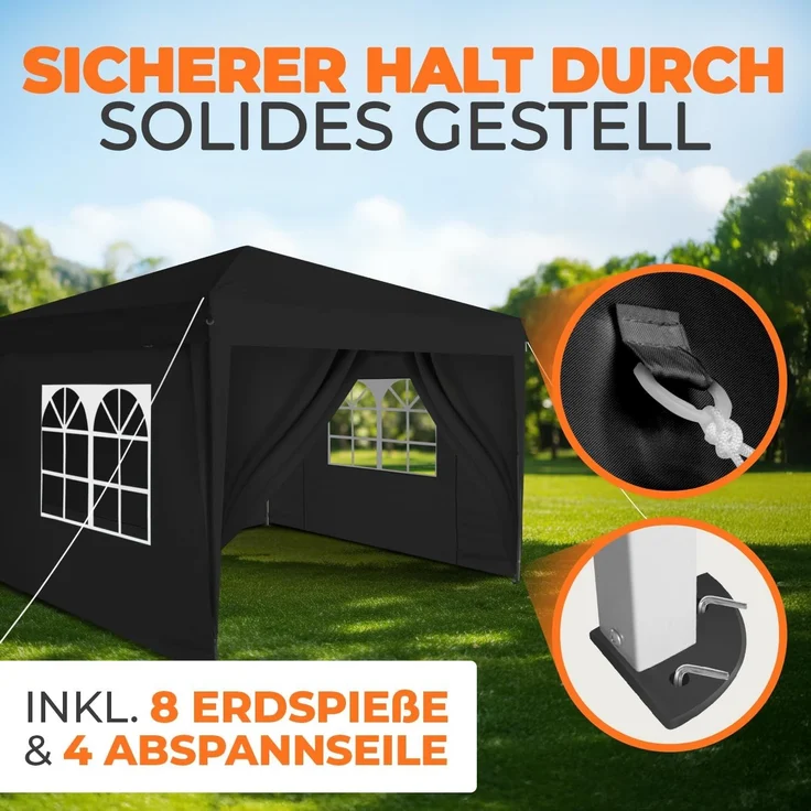 Kronenburg Faltpavillon wasserdicht Dachmaß 2x2 m UV Schutz 50+ Pavillon in Schwarz mit 4 Seitenteilen – Bild 5