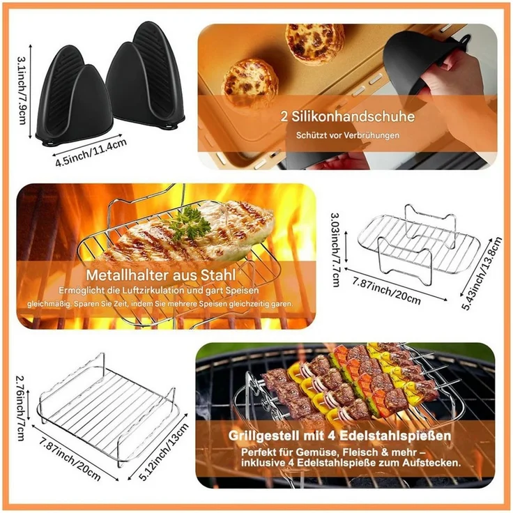 SURFOU Backform Heißluftfritteuse zubehör für Ninja Airfryer AF500EU 15-tlg BPA-frei, (Airfryer Zubehör Set für Ninja Foodi AF500EU& AF500EUCP, ninja foodi flexdrawer 10,4L,COSORI TwinFry 10L – 3 Silikonmatten & 12-teiliges Set, 10,4L, 5,2L, hitzebestä... – Bild 4