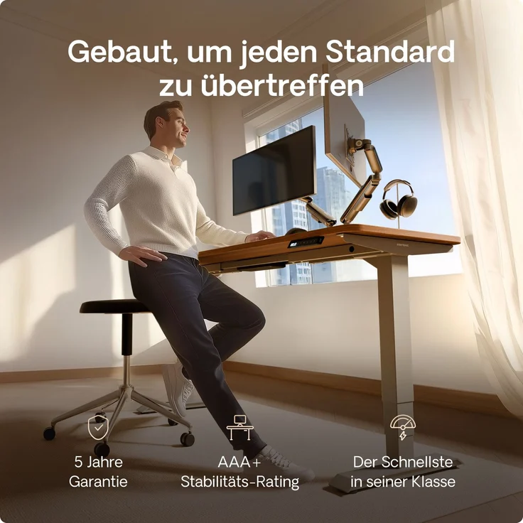 Desktronic HomePro Elektrisch höhenverstellbarer Schreibtisch 200x80cm Grau/Walnuss mit Memory-Funktion, Anti-Kollisions Technologie, USB-A und USB-C-Ladeanschlüssen – Bild 2