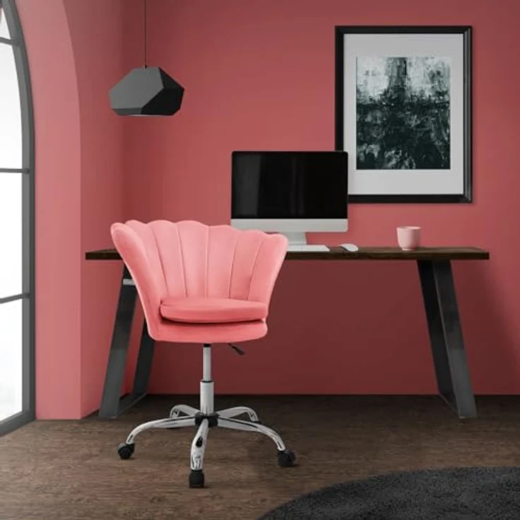 ML-DESIGN Drehstuhl Rosa, Samtbezug mit Muschel-Design, ergonomisch, höhenverstellbar, 68x90x68 cm – Bild 7