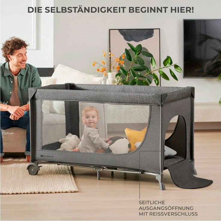 Kinderkraft Kinderreisebett Joy Light, Babybetten, Kinderbett, Reisebett, Praktisch, Modernes Design, Kleine Abmessungen nach Zusammenklappe, Tasche, Grau – Bild 3