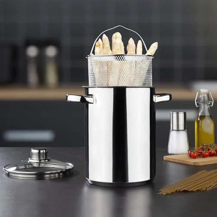 mucHome Spaghettitopf Nudeltopf & Spargeltopf hoher Topf mit Siebeinsatz, für 4 Liter – Bild 2