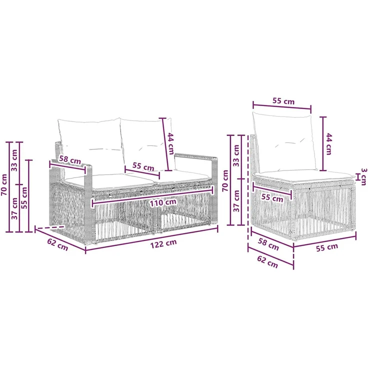 vidaXL Gartensofa-set 4 stk. 4-Sitzer Beige Poly-Rattan 3435636 – Bild 3