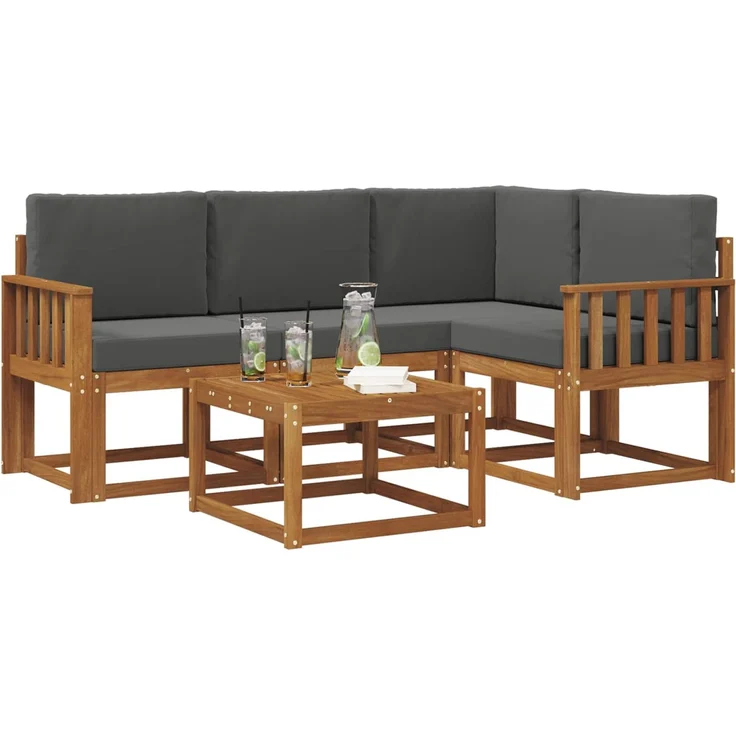 vidaXL Outdoor-Sofagarnitur mit Kissen 5 pcs Natur und Anthrazit 3366355 – Bild 3