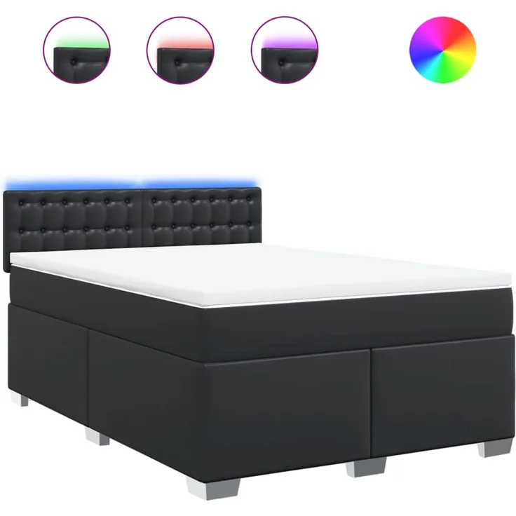 vidaXL Boxspringbett mit Matratze Schwarz 140x200 cm Kunstleder 3288424 – Bild 2