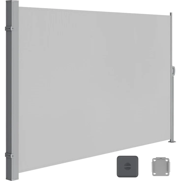 SONGMICS Seitenmarkise mit Stahl-Kasten, rostbeständig, ausziehbar, Hellgrau, 200x350 cm – Bild 1