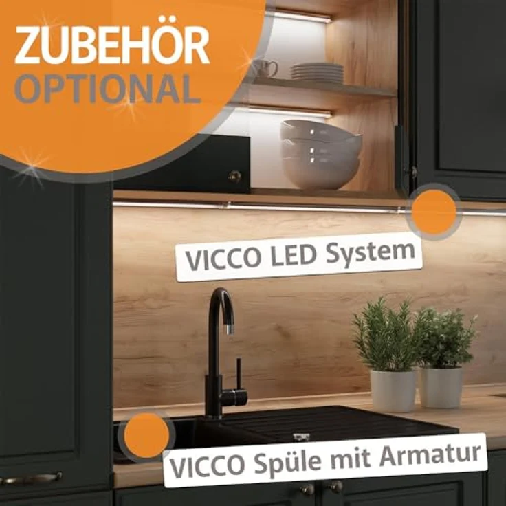 Küchenzeile R-Line Goldkraft Eiche/Weiß 300 cm AP Anthrazit Vicco – Bild 6
