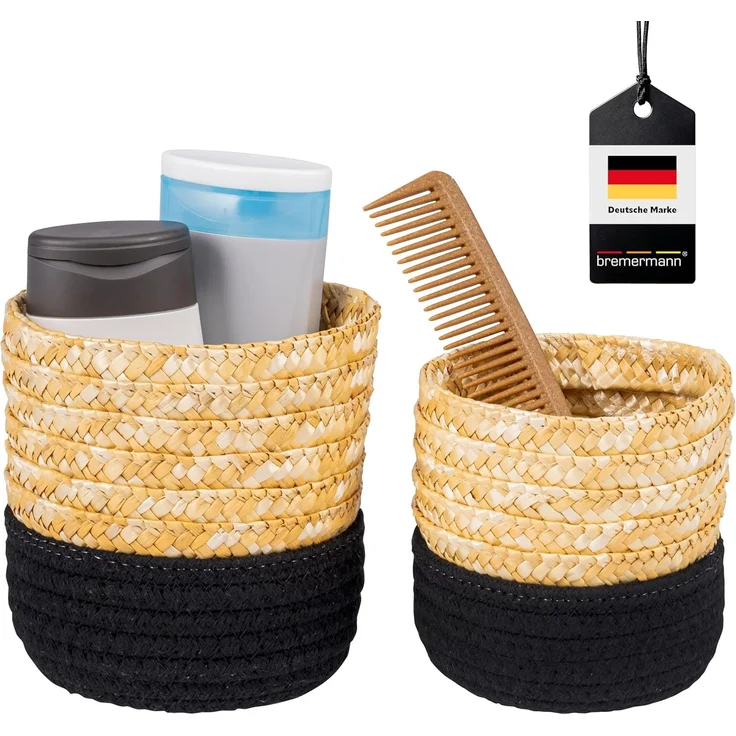 bremermann Aufbewahrungskorb Aufbewahrungskörbe 2er Set, Baumwolle/Strohgeflecht Ø12,5 & Ø14,5 cm – Bild 1